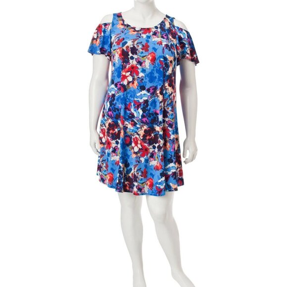 NEW London Times Blue Cold Shoulder Dress Sundress Plus Sz.16W - Picture 3 of 12